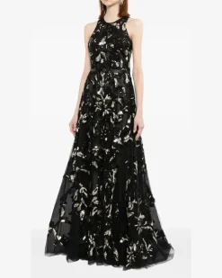 Besticktes Tüllkleid - Schwarz