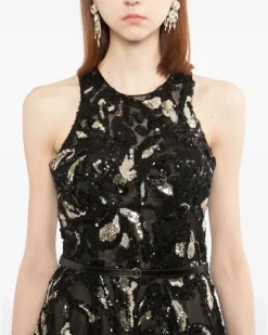 Besticktes Tüllkleid - Schwarz