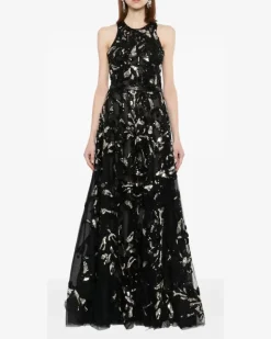 Besticktes Tüllkleid - Schwarz