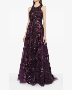 Besticktes Tüllkleid - Violett