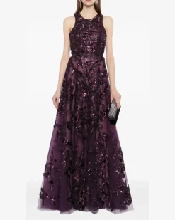 Besticktes Tüllkleid - Violett