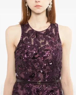Besticktes Tüllkleid - Violett