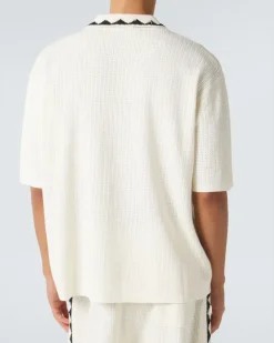 Besticktes Top aus Häkelstrick Beige