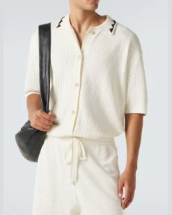 Besticktes Top aus Häkelstrick Beige