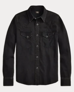 Besticktes Westernhemd aus Denim Black