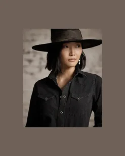 Besticktes Westernhemd aus Denim Black