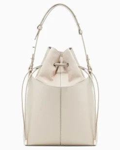 Beuteltasche aus glattem Kalbsleder Beige