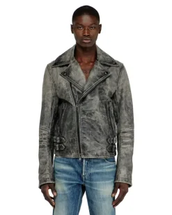 Biker-Jacke aus behandeltem Leder - Lederjacken - Herren - Grau