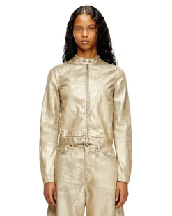 Bikerjacke aus distressed Metallic-Denim - Denim jacken - Damen - Gold