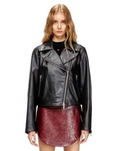 Bikerjacke aus gewachstem Leder - Lederjacken - Damen - Schwarz