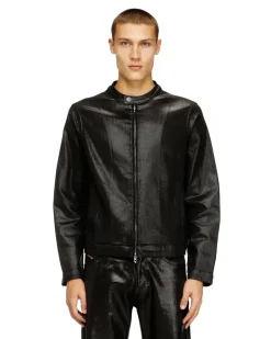Bikerjacke aus glänzend beschichteten JoggJeans - Denim jacken - Herren - Schwarz