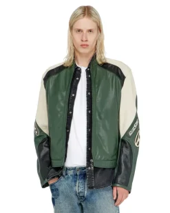 Bikerjacke aus perforiertem Colour-Block-Leder - Lederjacken - Herren - Bunt