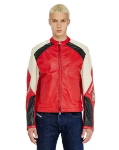 Bikerjacke aus perforiertem Colour-Block-Leder - Lederjacken - Herren - Bunt