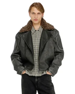 Biker jacket mit abnehmbarem Kragen - Jacken - Herren - Grau