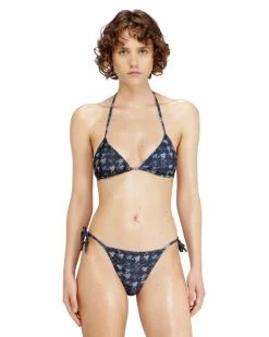 Bikini-Top mit durchgehendem Hahnentritt-Muster - BHs - Damen - Blau