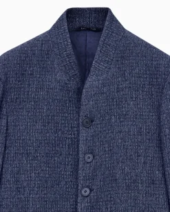 Blazer froissè mit Denim Effekt Schurwolle Seide Kaschmir Blau