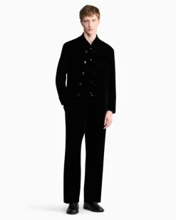 Blazer One Shot einreihig aus glattem Stretch-Samt Schwarz