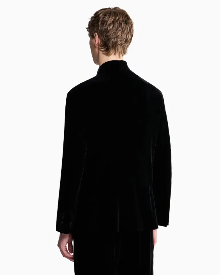 Blazer One Shot einreihig aus glattem Stretch-Samt Schwarz