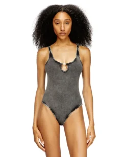 Body aus marmoriert gewaschenem Stretch-Baumwollstoff - Bodys - Damen - Grau