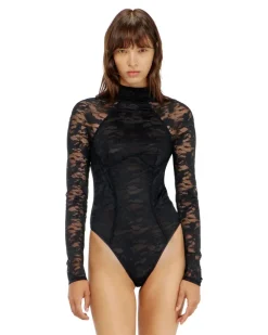 Body aus Nylonspitze mit offenem Rücken - Bodys - Damen - Schwarz