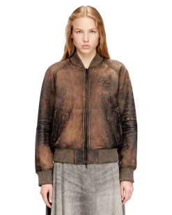 Bomberjacke aus distressed Leder - Lederjacken - Damen - Braun