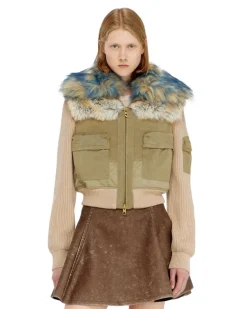 Bomberjacke mit Rippstrick- und Plüschbesatz - Jacken - Damen - Beige