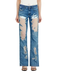 Bootcut Jeans Low Waist 1969 D-Ebbey, Mittelblau, Reißverschluss