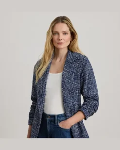 Bouclé-Mantel mit Bindegürtel Blue