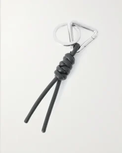 Braided Leather and Silver-Tone Keyring Black