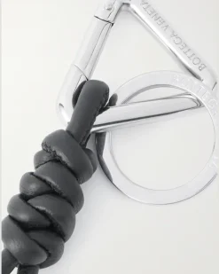 Braided Leather and Silver-Tone Keyring Black