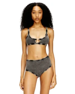 Bralette aus gerippter Baumwolle mit ovalem Schmuck-D - BHs - Damen - Grau