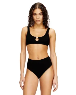 Bralette aus gerippter Baumwolle mit ovalem Schmuck-D - BHs - Damen - Schwarz