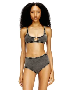 Bralette aus gerippter Baumwolle mit ovalem Schmuck-D - BHs - Damen - Grau