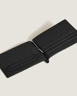 Brieftasche 6 cc mit Geldscheinklammer aus Grain Leder - Schwarz - Leder - MB221402 - Brieftaschen