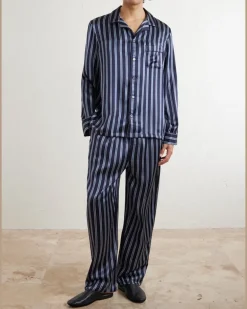 Brindisi Striped Silk-Satin Pyjama Set Blue