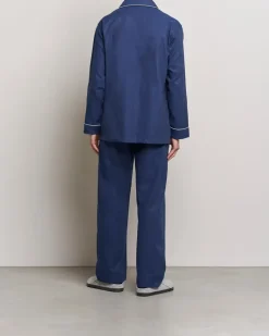 Brushed Cotton Flanell Pyjama Set Navy Blau