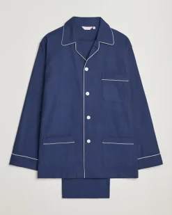 Brushed Cotton Flanell Pyjama Set Navy Blau