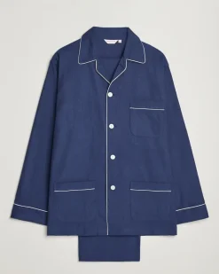 Brushed Cotton Flanell Pyjama Set Navy Blau