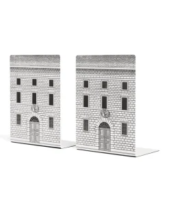 Buchstützen mit Fassaden-Print - Weiß