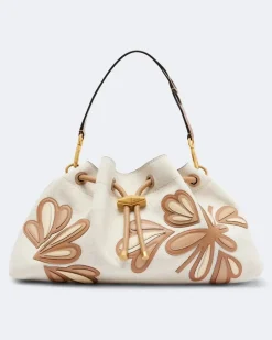 Bucket Bag Bon Bon Medium mit Leder Weiß