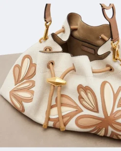 Bucket Bag Bon Bon Medium mit Leder Weiß