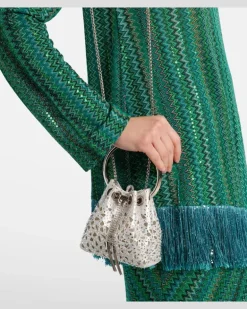 Bucket Bag Bon Bon Micro aus Satin mit Kristallen Silber