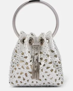 Bucket Bag Bon Bon Micro aus Satin mit Kristallen Silber