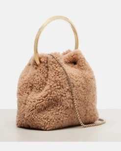 Bucket Bag Bon Bon Small aus Shearling Braun