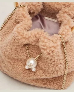 Bucket Bag Bon Bon Small aus Shearling Braun
