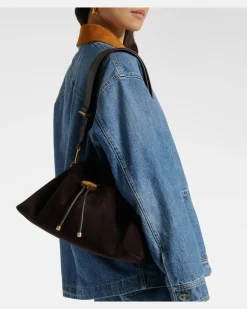 Bucket Bag Bon Bon Small aus Veloursleder Braun