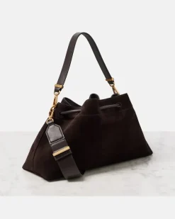 Bucket Bag Bon Bon Small aus Veloursleder Braun