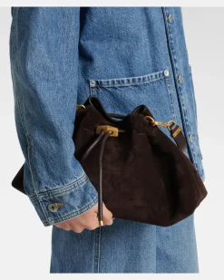 Bucket Bag Bon Bon Small aus Veloursleder Braun