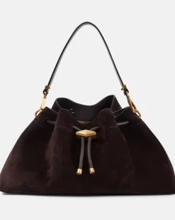 Bucket Bag Bon Bon Small aus Veloursleder Braun