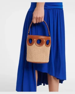 Bucket-Bag Gancini Small aus Raffiabast Braun